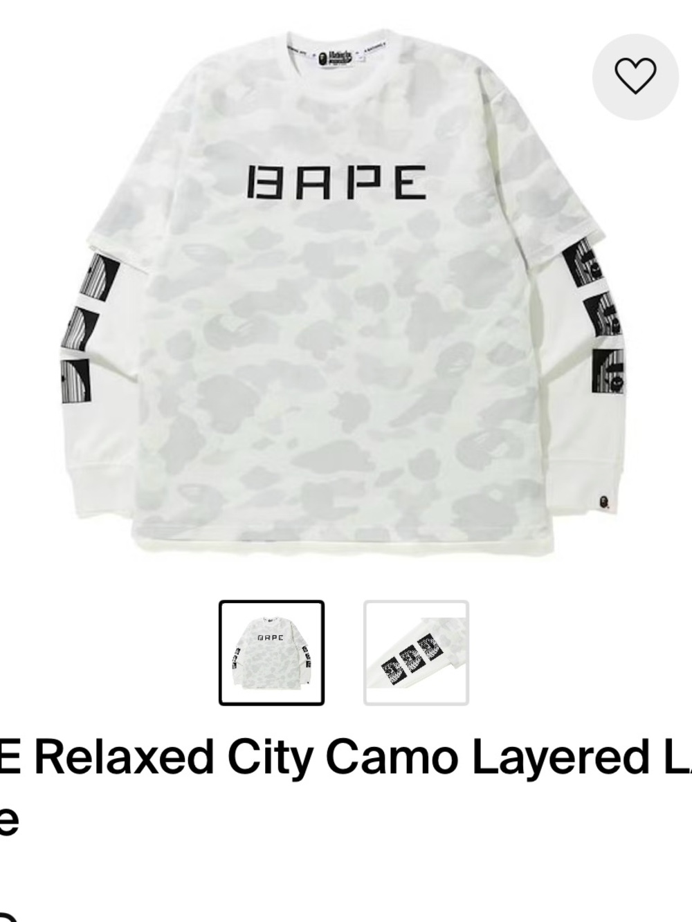 BAPE White City Camo Layered Long Sleeve Tee - Glow in the Dark
